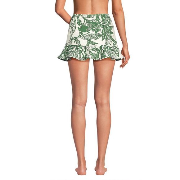 Land's End Ruffle Hem Mini Swimsuit bottom Skirt egret green etched leaves 6 - Picture 2 of 14